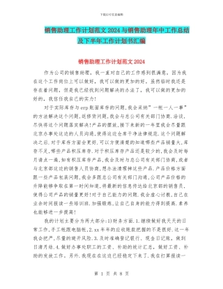 销售助理工作计划范文2024与销售助理年中工作总结及下半年工作计划书汇编