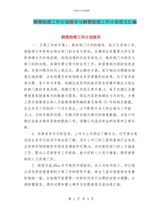 销售助理工作计划报告与销售助理工作计划范文汇编