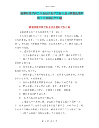销售助理年终工作总结及明年工作计划与销售助理年终工作总结范文汇编