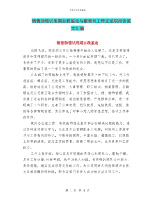 销售助理试用期自我鉴定与销售员工转正述职报告范文汇编
