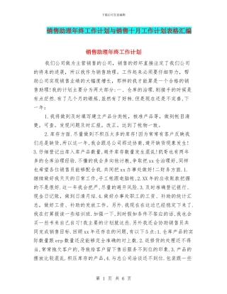 销售助理年终工作计划与销售十月工作计划表格汇编