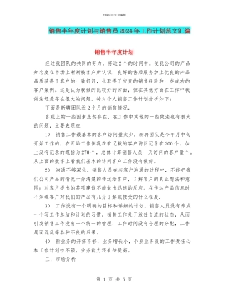 销售半年度计划与销售员2024年工作计划范文汇编