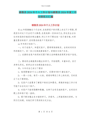 销售员2024年个人工作计划与销售员2024年度工作安排范文汇编