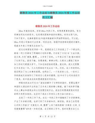 销售员2024年工作总结与销售员2024年度工作总结范文汇编