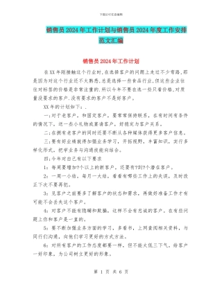 销售员2024年工作计划与销售员2024年度工作安排范文汇编