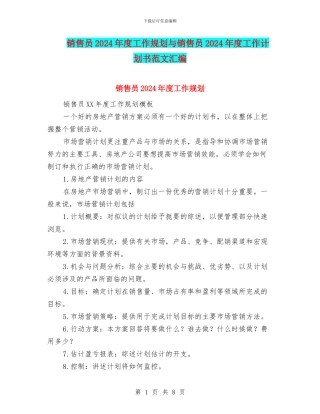 销售员2024年度工作规划与销售员2024年度工作计划书范文汇编