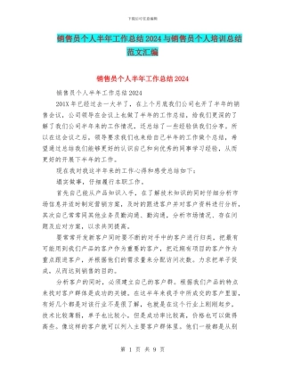销售员个人半年工作总结2024与销售员个人培训总结范文汇编
