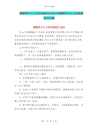 销售员个人工作目标范文2024与销售员个人工作规划范文汇编