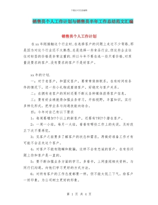 销售员个人工作计划与销售员半年工作总结范文汇编