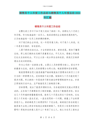 销售员个人年度工作总结与销售员个人年度总结2024年汇编