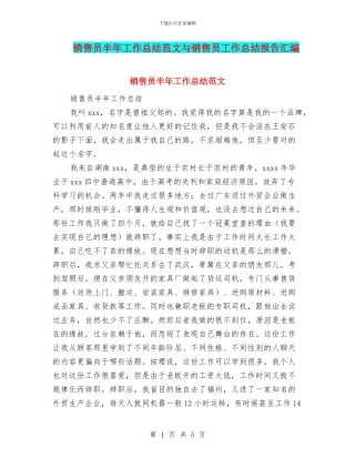 销售员半年工作总结范文与销售员工作总结报告汇编