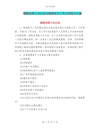 销售员周工作计划与销售员月工作计划范文汇编