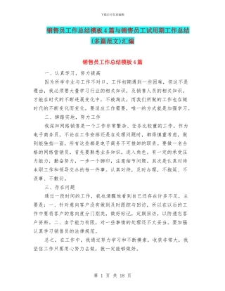 销售员工作总结模板4篇与销售员工试用期工作总结汇编