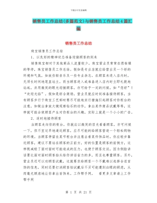 销售员工作总结(多篇范文)与销售员工作总结4篇汇编