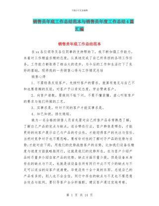 销售员年底工作总结范本与销售员年度工作总结4篇汇编