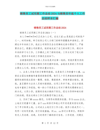 销售员工试用期工作总结2024与销售员年底个人工作总结样本汇编