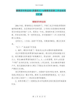 销售员年终总结与销售员思想工作总结范文汇编
