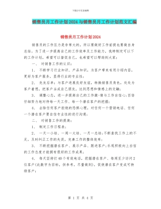 销售员月工作计划2024与销售员月工作计划范文汇编