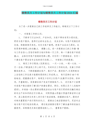 销售员月工作计划与销售员月工作计划2024汇编