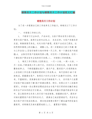 销售员月工作计划与销售员月工作计划范文汇编