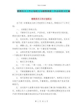 销售员月工作计划范文与销售季度工作总结范文汇编