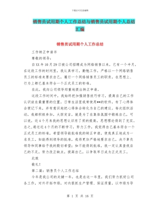 销售员试用期个人工作总结与销售员试用期个人总结汇编