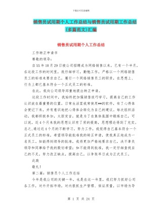销售员试用期个人工作总结与销售员试用期工作总结汇编
