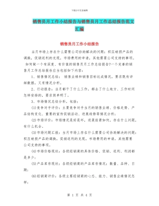 销售员月工作小结报告与销售员月工作总结报告范文汇编