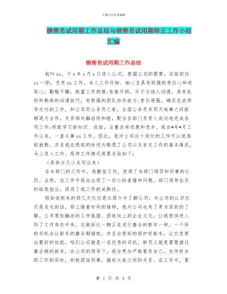 销售员试用期工作总结与销售员试用期转正工作小结汇编
