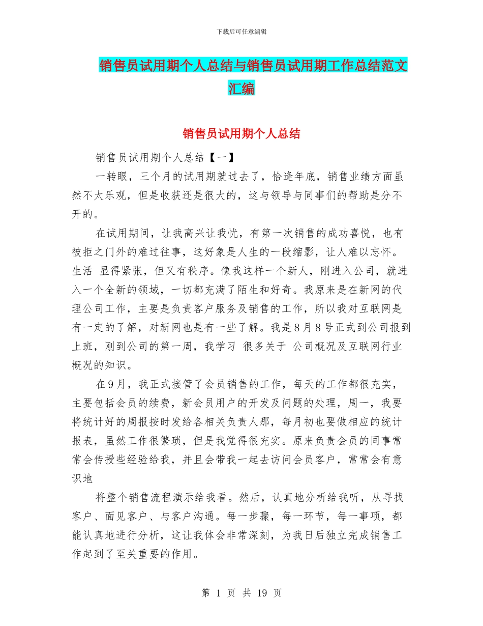 销售员试用期个人总结与销售员试用期工作总结范文汇编_第1页