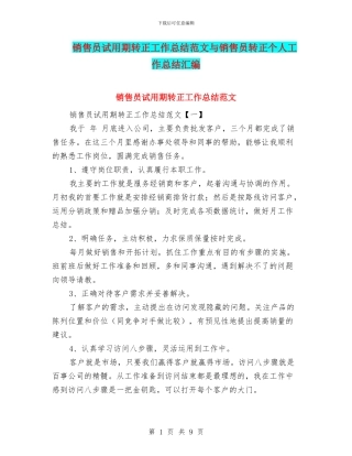 销售员试用期转正工作总结范文与销售员转正个人工作总结汇编