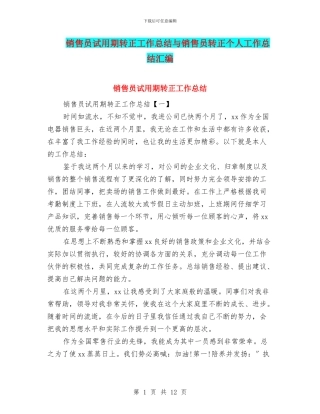 销售员试用期转正工作总结与销售员转正个人工作总结汇编