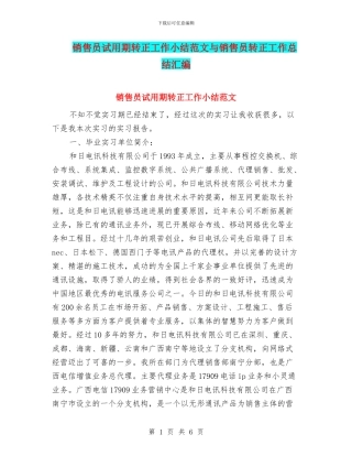 销售员试用期转正工作小结范文与销售员转正工作总结汇编