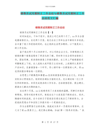 销售员试用期转正工作总结与销售员试用期转正工作总结范文汇编