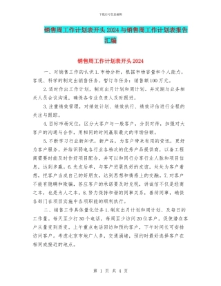 销售周工作计划表开头2024与销售周工作计划表报告汇编