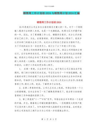 销售周工作计划语2024与销售周计划2024汇编