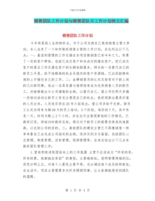 销售团队工作计划与销售团队月工作计划例文汇编