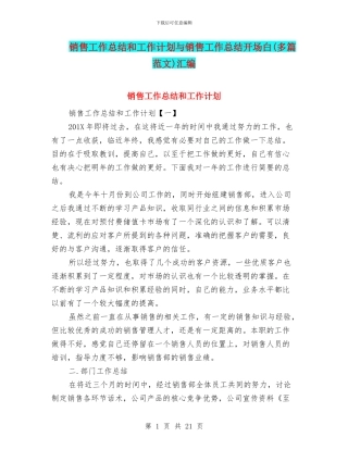 销售工作总结和工作计划与销售工作总结开场白汇编