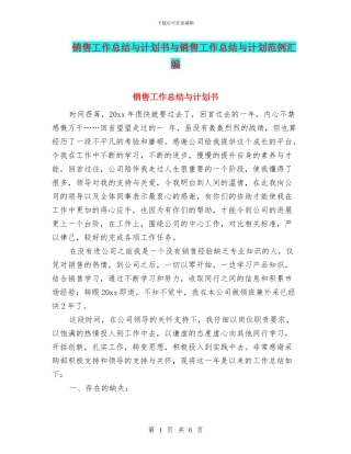 销售工作总结与计划书与销售工作总结与计划范例汇编