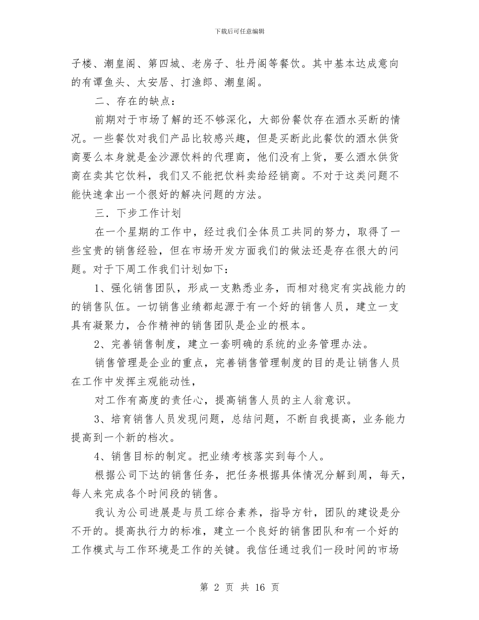 销售工作总结及工作计划与销售工作总结发言稿(多篇范文)汇编_第2页