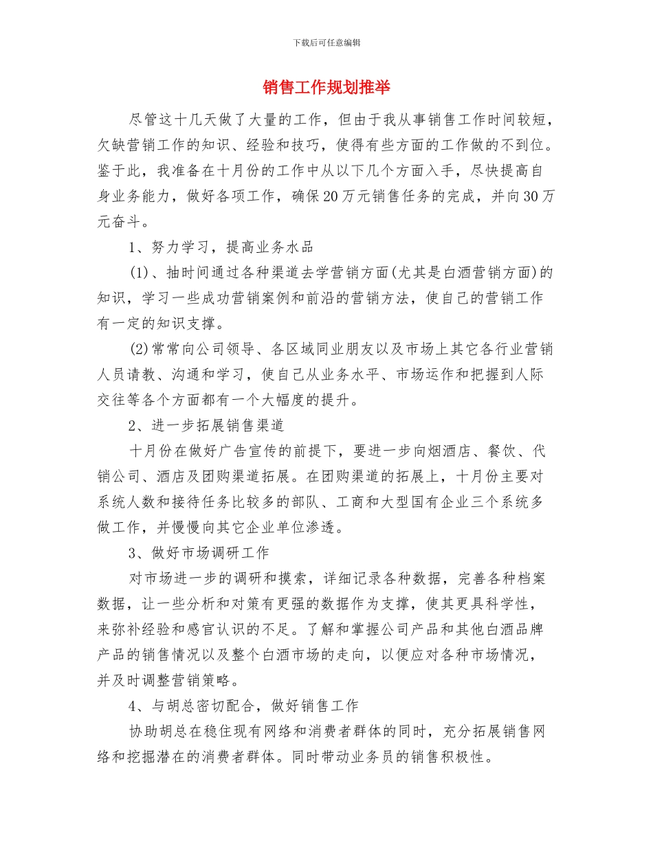 销售工作月计划与销售工作规划推荐汇编_第3页