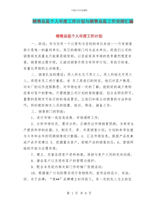 销售总监个人年度工作计划与销售总监工作安排汇编
