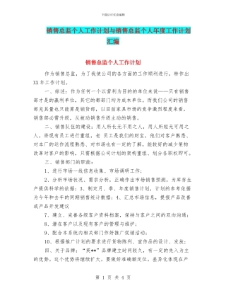 销售总监个人工作计划与销售总监个人年度工作计划汇编