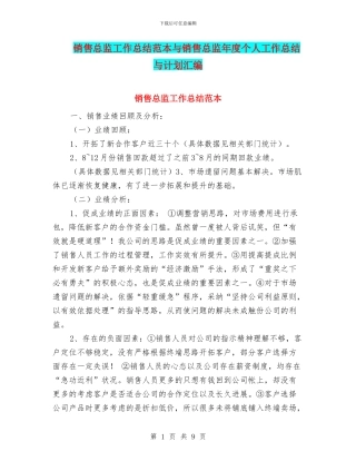 销售总监工作总结范本与销售总监年度个人工作总结与计划汇编
