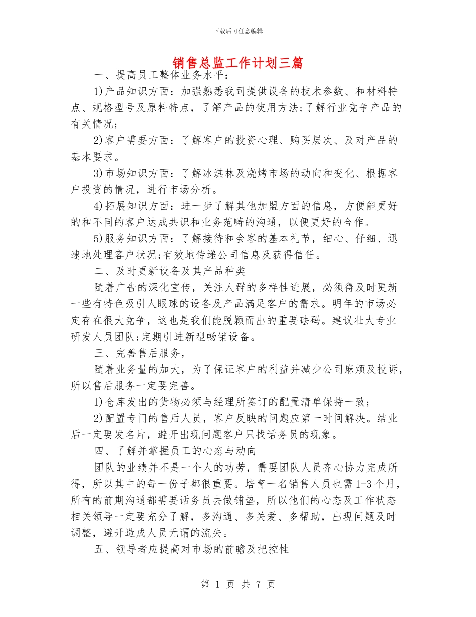 销售总监工作计划三篇_第1页