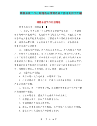 销售总监工作计划精选与销售总监工作计划范文汇编
