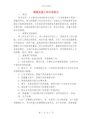 销售总监工作计划范文