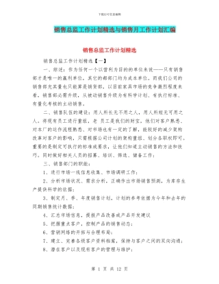 销售总监工作计划精选与销售月工作计划汇编