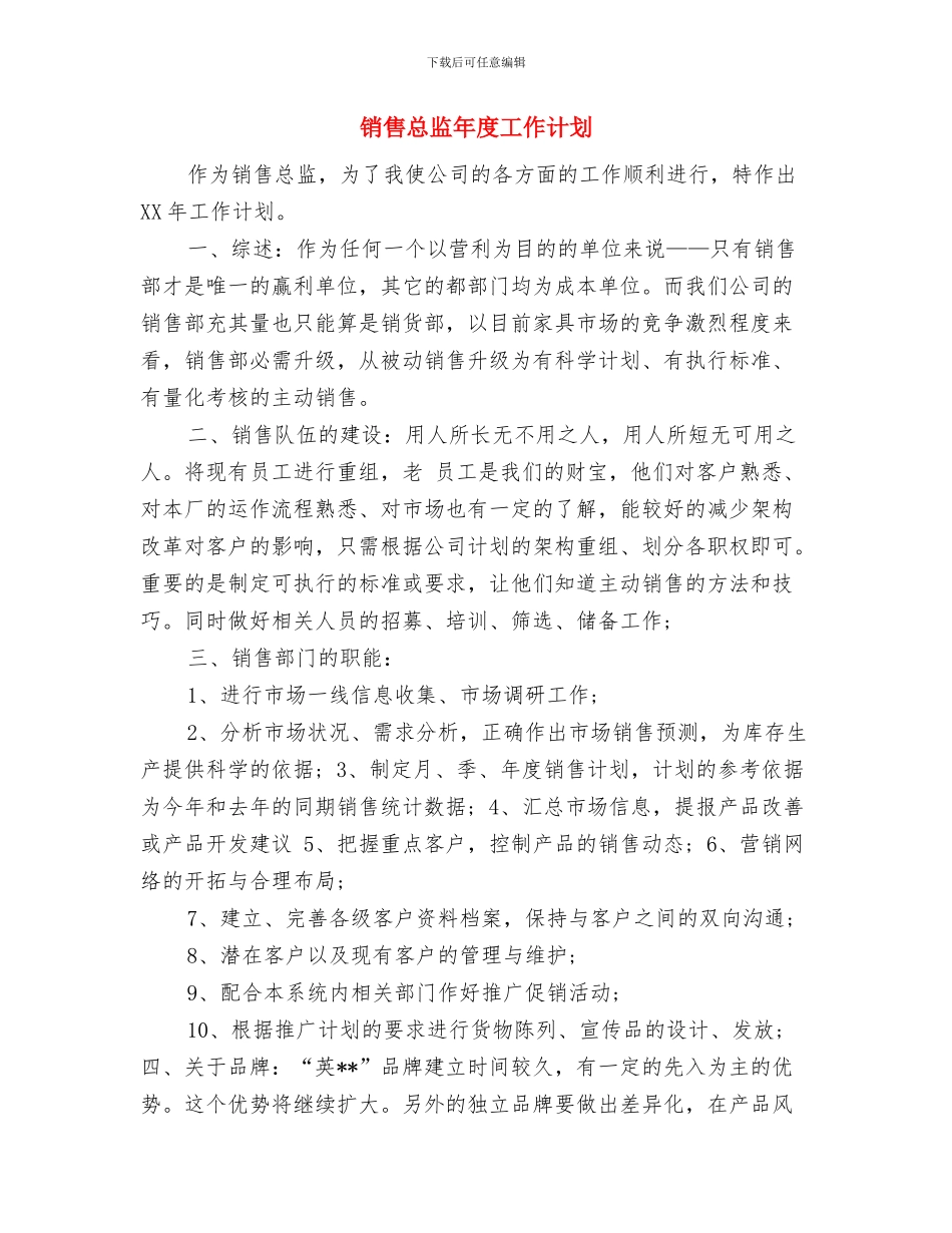 销售总监工作计划表格与销售总监年度工作计划汇编_第3页