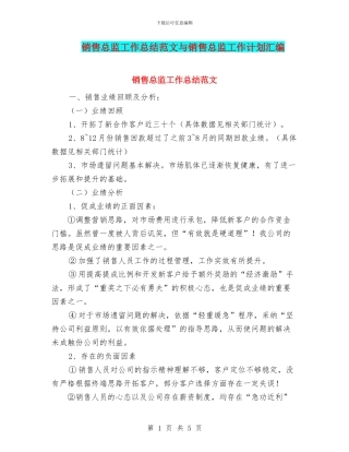 销售总监工作总结范文与销售总监工作计划汇编